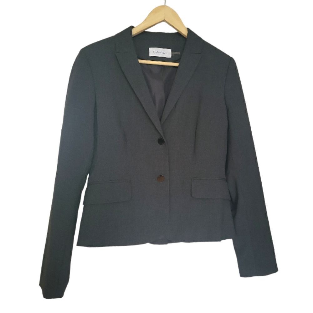 Calvin Klein Dark‎ Grey Fitted 2 Button Blazer Size 6